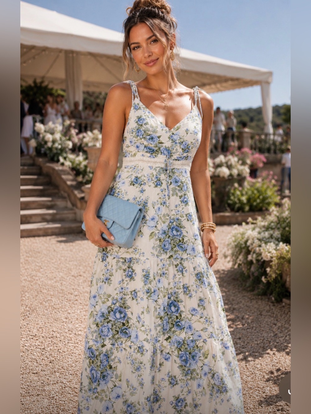 Trixxi Cream Maxi Dress with Blue Floral Print